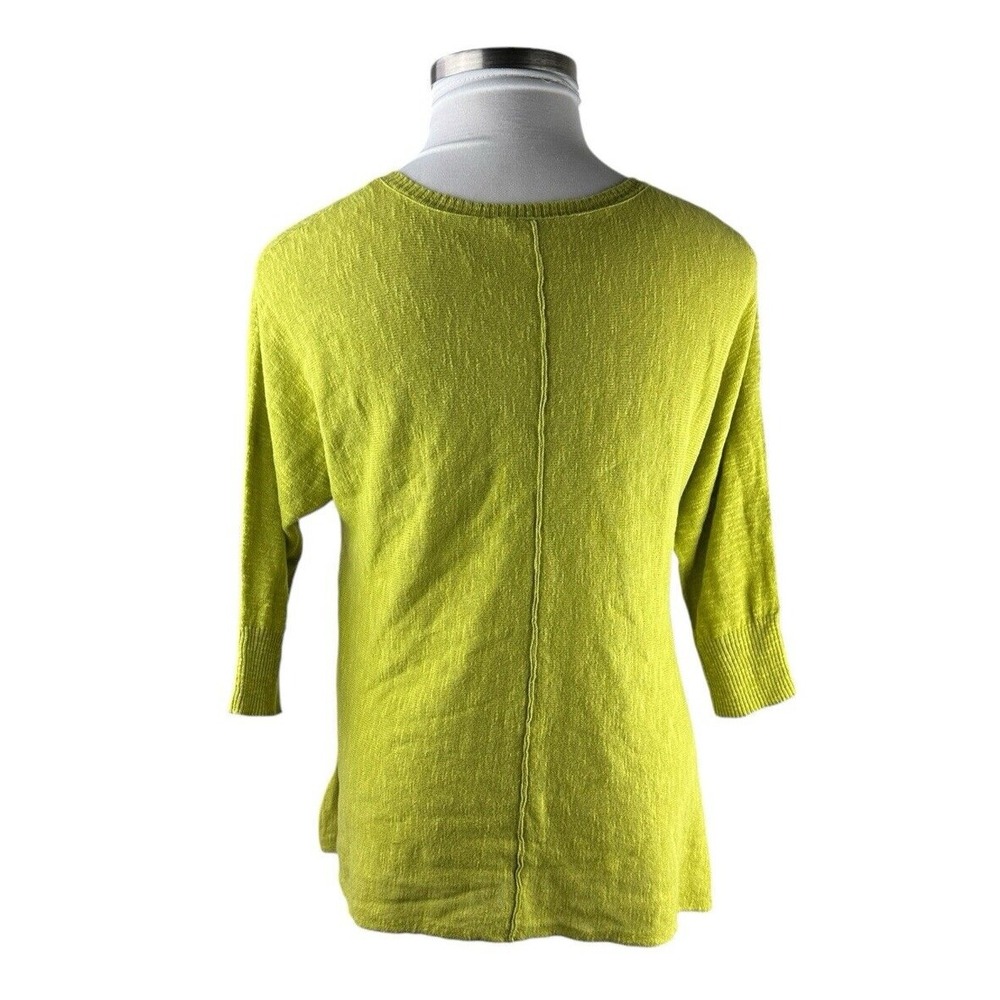 Eileen Fisher Organic Linen Cotton V-neck 3/4 Sleeve Top Green Small Lightweight - Picture 13 of 16